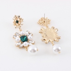 Cute Vintage Flower Crystal Imitation Pearl Dangle Earrings flower pearl