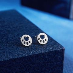 Cute Geometric Round Animal Paw Stud Earrings Women Girl Jewelry round Paw silver