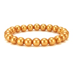 7mm Colorful Imitation Pearl Beads Elastic Bracelet Light Brown