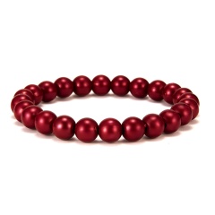 7mm Colorful Imitation Pearl Beads Elastic Bracelet Red