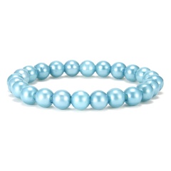 7mm Colorful Imitation Pearl Beads Elastic Bracelet Blue