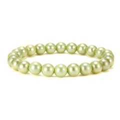 7mm Colorful Imitation Pearl Beads Elastic Bracelet Green