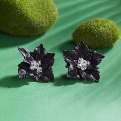 Elegant Flower Stud Earrings Crystal Women Earrings Jewelry black