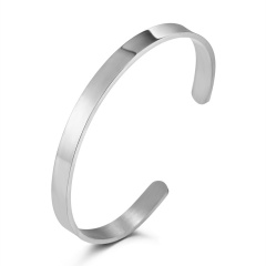 Stainless Steel Smooth Open Silver Bracelet 6.2 cm Diameter 0.5 cm Wide