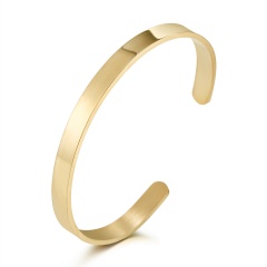 Stainless Steel Smooth Open Gold Bracelet 6.2 cm Diameter 0.6 cm Wide