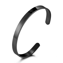 Stainless Steel Smooth Open Black Bracelet 6.2 cm Diameter 0.6 cm Wide