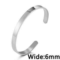 Stainless Steel Smooth Open Silver Bracelet 6.2 cm Diameter 0.6 cm Wide