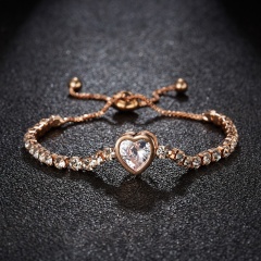RINHOO New Heart Tennis Bracelet For Women Rose Gold Silver Color Cubic Zirconia Charm Bracelets & Bangles Femme Wedding Jewelry Rose Gold