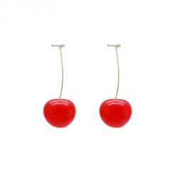 2020 Fashion Cute Red Cherries Fruit Earrings Japan Chic Cherry Dry Flower Long Dangle Drop Earring 2*5cm Red Cherry-1