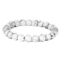 8 mm Gemstone Beads Handmake Elastic Bracelet White Turquoise