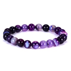 8mm Gemstone Beads Elastic Bracelet Purple Agate