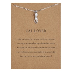 Cat Lover paper card kitten alloy necklace Silver