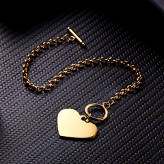RINHOO Stainless Steel Heart Strip Personalized Custom Bracelet For Women Jewelry Sided Engraved Name Letters Word Cuff Bracelet Chain Gold Heart