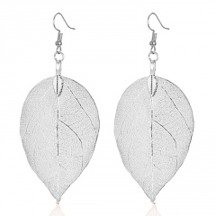 Fashion Bohemian Long Earrings Unique Natural Real Leaf Big Earrings For Women Jewelry Gift silver
