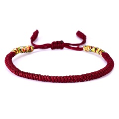 Tibetan Buddhist Love Lucky Handmade Knots Rope Tibetan Bracelets Dark Red