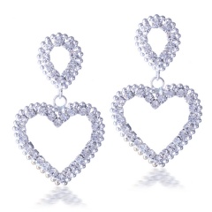 Newest Double Heart Dangle Earring Alloy With White Rhinestone Wedding Stud Earring Jewelry Heart