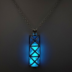 Luminous Love Cylinder Geometric Glow In The Dark Pendant Necklace Women Jewelry Blue