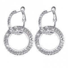 Women Fashion Jewelry Micro-Encrusted Diamond Round Pendant Earrings Silver