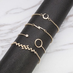 4Pcs/ Set Classic Arrow Knot Feather Geometric Crystal Bracelet & Bangles Multilayer Open Cuff Bracelet Set Women Fashion Gift 4pcs moon bracelet