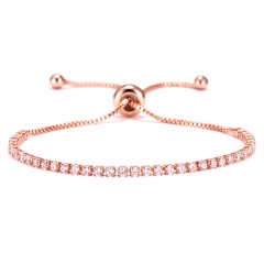 Copper Inlaid 2 mm White CZ Adjustable Gold Bracelet With Card Rose Gold