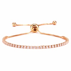 Copper Inlaid 2 mm White CZ Adjustable Gold Bracelet With Card Gold