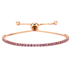 Copper Inlaid 2 mm White Color CZ Adjustable Gold Bracelet With Card Purple