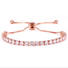 Copper Inlaid 4mm White CZ Adjustable Bracelet With Card Rose