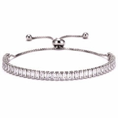 Fashion Women Tennis Bracelets Square Zirconia Link Chain Gold Silver Color 2mm Crystal Bangles Female Trendy Girls Jewelry SILVER