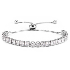 Trendy 7 Colors Cubic Zirconia Tennis Bracelet & Bangles For Women Gifts New Luxury Square Crystal Link Chain Bracelet Bijoux SILVER