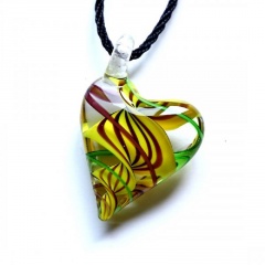 Trendy  Geometric Stripe Heart Murano Glass Flower Pendant Necklace Women Jewelry Gift Yellow