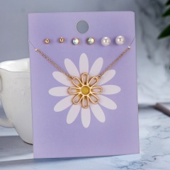 Stainless Steel Love Heart Flower Earrings Necklace Women Wedding Jewelry Set Flower