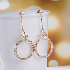 New Trendy Sweet Crystal Flower Earrings Long Geometric Tassel Earrings for Women Jewelry Round Flower