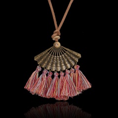 Women Boho Tassel Leather Rope Pendant Necklace Sweater Long Chain Jewelry Gift Red
