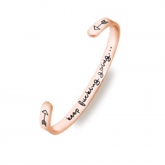 6mm Open Cuff Bangles for Women Keep Going Arrow Heart Symbol Bracelet Stainless Steel Encourage Words Bracelet Jewelry Gift ROSE GOLD