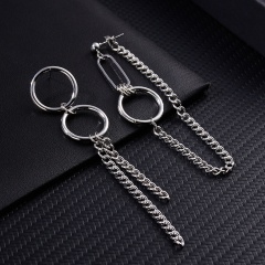 Punk Geometric Round Chain Long Earrings for Men Jewelry silver
