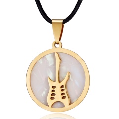 Fashion Gold Stainless Steel Shell Leather Pendant Necklace Women Jewelry Gift Guitar