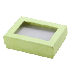 Rectangular Paper Earrings Necklace Ring Set Decoration Box Green