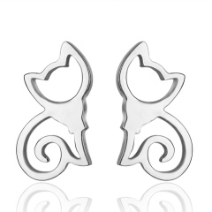 Cute Animal Cat Enamel Stud Earrings for Women Girl Jewelry hollow cat
