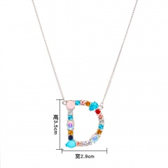 Women Colorful Crystal Initial Alphabet Letter A-Z Pendant Necklace Jewelry Gift D