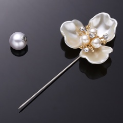 Rinhoo 1pcs New Cute Camellia Brooches Imitation Pearls Elegant Pin Women Wedding Party Gifts Jewelry Charm Rhinestone Brooch Camellia1-1