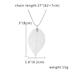 Unique Real Natural Dried Leaf Leaves Skeleton Necklace Pendant Leather Chain White