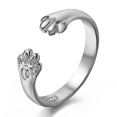 Fashion Adjustable Lovely Animal Cat Paw Crystal  Open Ring Band Womens Jewellery Silver-Cat claw