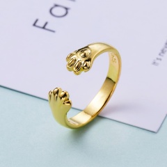 Fashion Adjustable Lovely Animal Cat Paw Crystal  Open Ring Band Womens Jewellery Gold-Cat claw