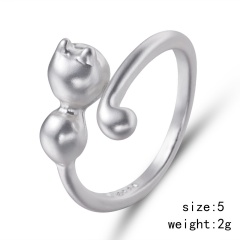 Cat Ring Adjustable Pearl Crystal Animal Leaf Paw Open Band Women Finger Knuckle Adjustable-Cat