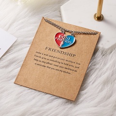 Best Friends Heart Ring Crystal Pendant Splice Necklace Friendship Card Jewelry BEST FRIENDS