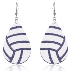 Creative Pu Leather Softball Football Basketball Print Pattern Drop Earrings For Women Big Teardrop Sports Ball Earrings Jewelry volleyball