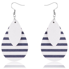 Trendy Geometric Waterdrop PU Leather Dangle Earrings Women Jewelry Blue+White