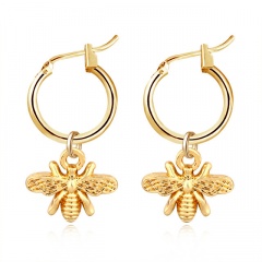 Gold Color Geometric Dangle Earrings Fishtail Moon Bee Charms Womens Fashion Earrings Bee