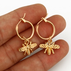 Gold Color Geometric Dangle Earrings Fishtail Moon Bee Charms Womens Fashion Earrings Bee