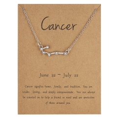12 Constellations Silver Crystal Zodiac Sign Pendant Necklace Women Card Jewelry Cancer